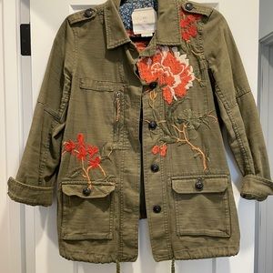 Anthropologie Embroidered Cargo Jacket